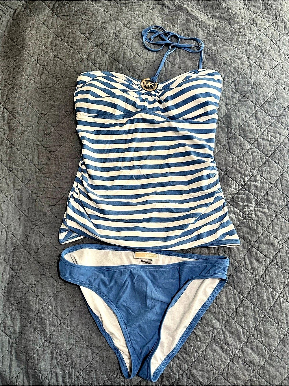 Michael Kors Striped Two-Piece Swimsuit Blue & White Size Medium